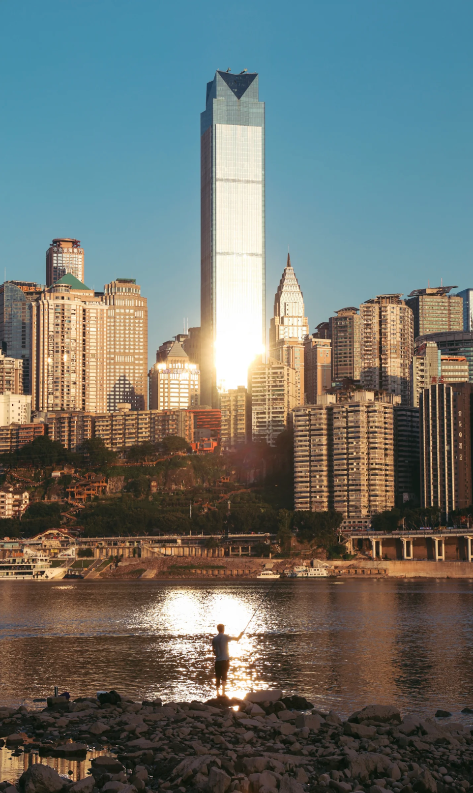 A calm riverside sunset in Chongqing